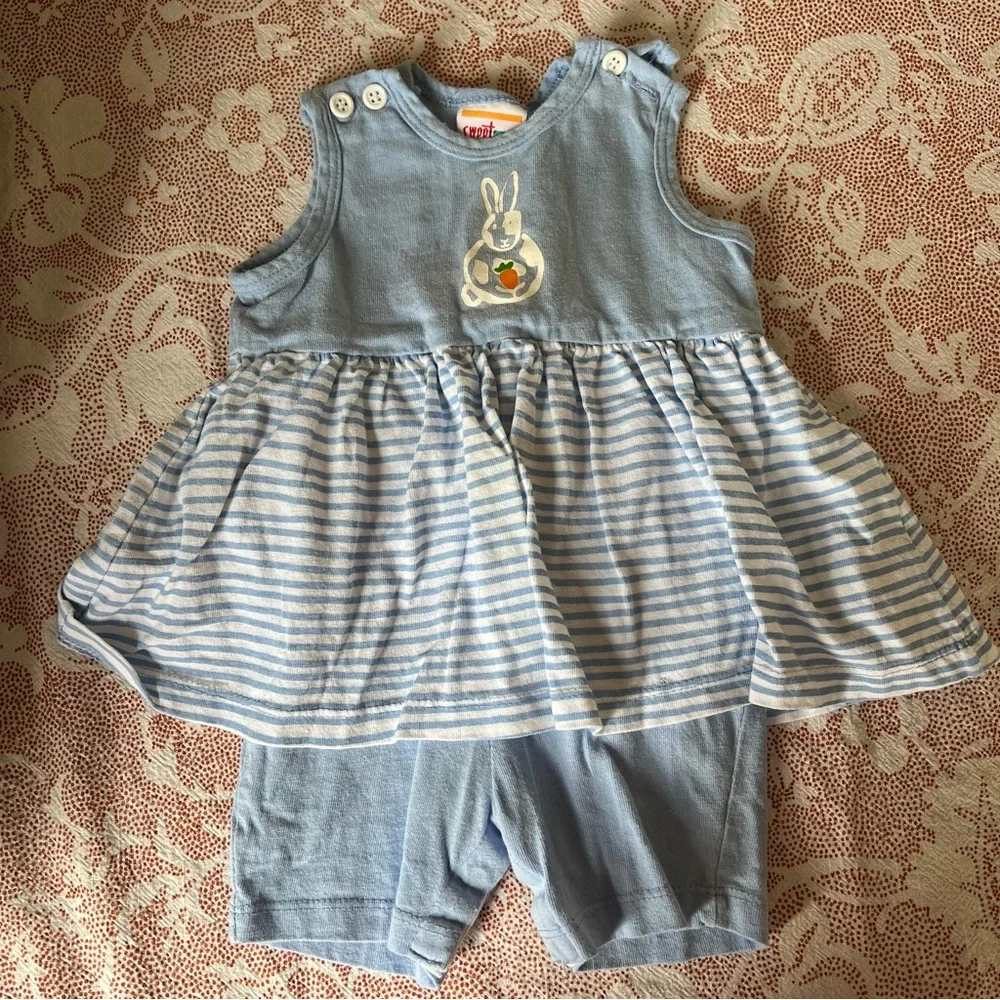 Vintage Sweet Potatoes Easter Bunny Outfit Striped Blue Size 6-12 months